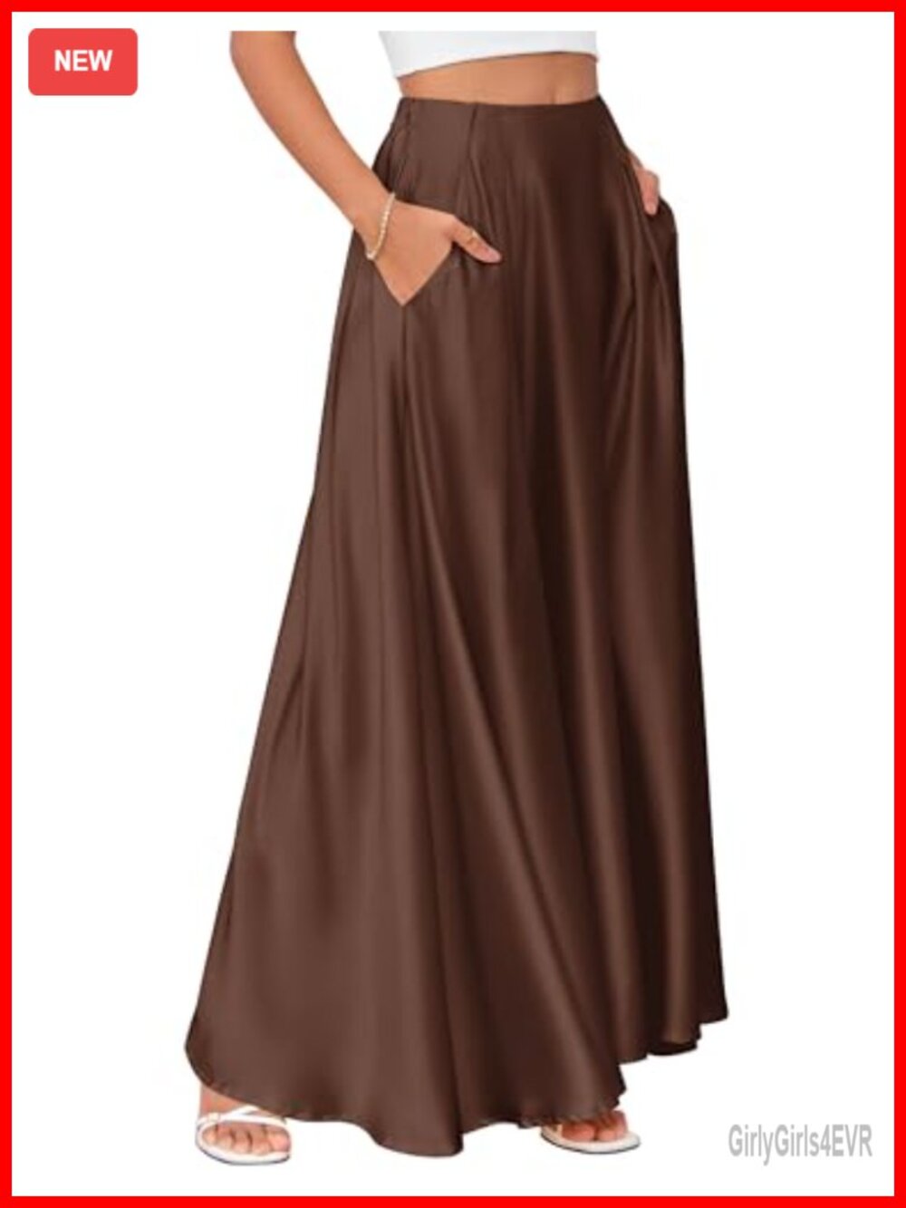 Satin Maxi Skirt High Waisted A-Line Flowy Long Skirt Office Party